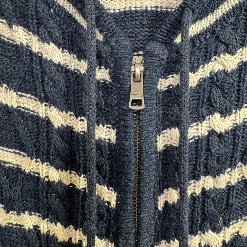 FatFace Striped Knit Hoodie Cardigan Navy White Size 8 Preppy Coastal Grandma - Picture 7 of 15
